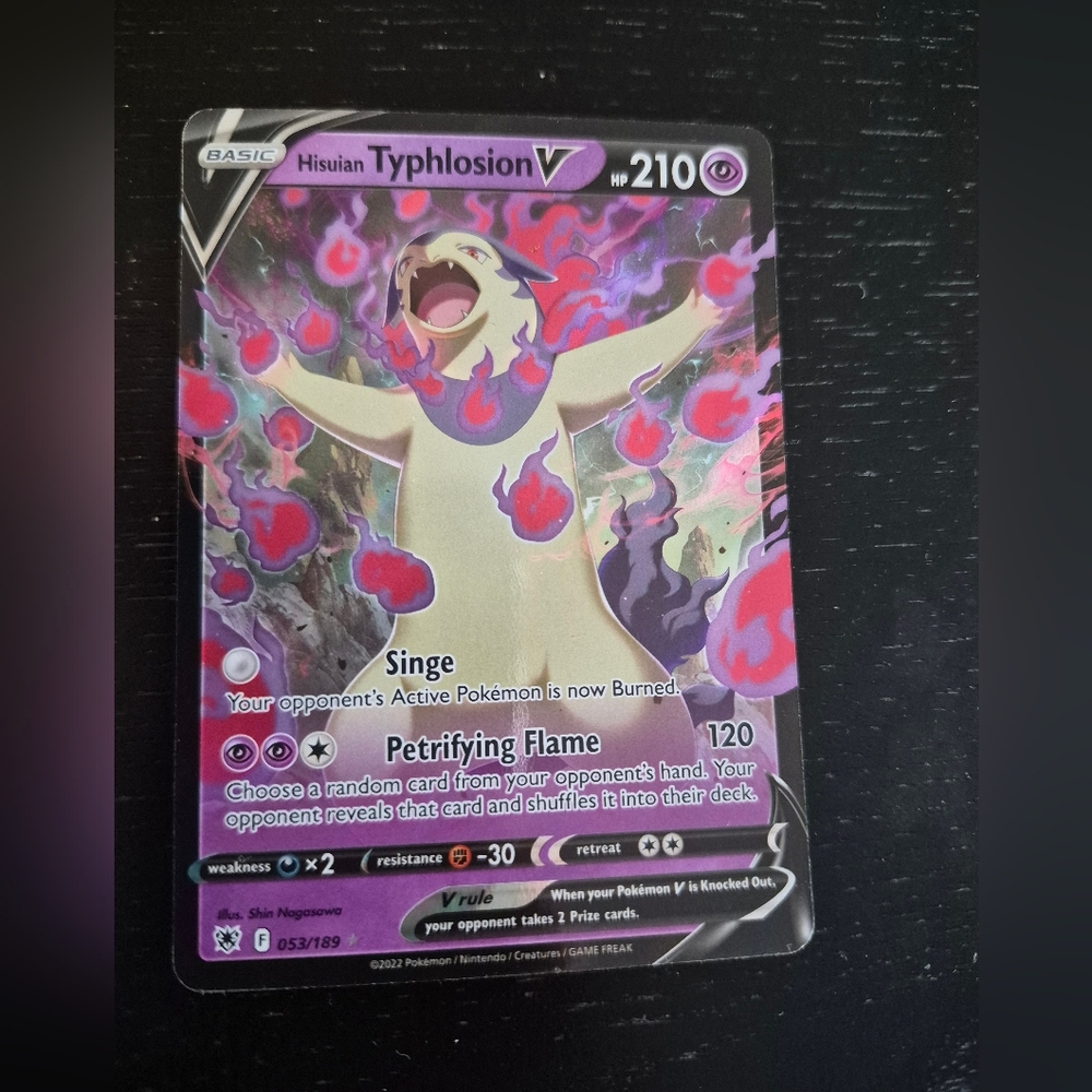 Pokemon Hisuian Typhlosion V Holographic Purple Pink Card